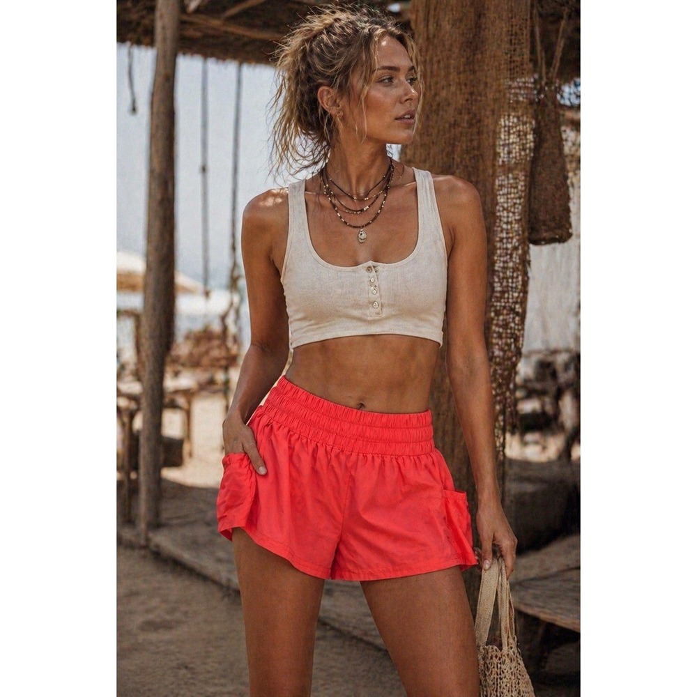 Free People Movement Get Your Flirt On Shorts Women Large Neon Coral NWT
